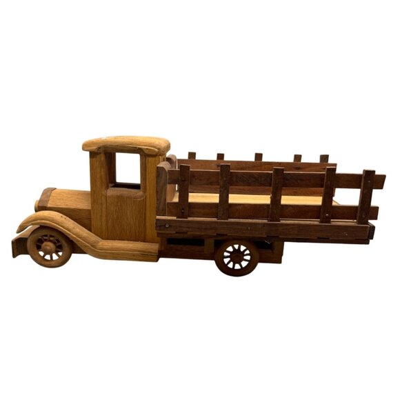 Vintage Handmade Wooden Toy work farm pickup Truck 18x7.5x6.5" moveable READ - Picture 1 of 6
